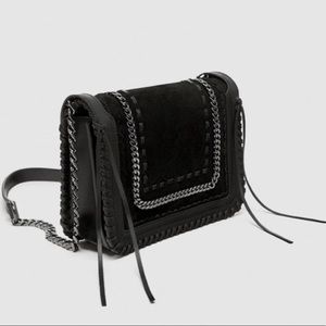EUC Zara   Genuine Leather and Suede Whipstitch Boho Crossbody Bag